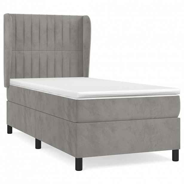 vidaXL Box spring postel s matrací světle šedá 90x190 cm samet