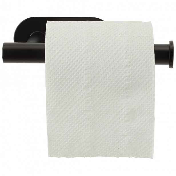 Černý nerezový držák na toaletní papír bez nutnosti vrtání Wenko Turbo-Loc® Orea