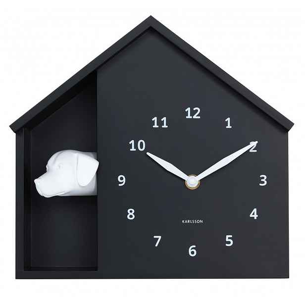 Černé Stolní Nástěnné Hodiny Karlsson KA6097BK Štěkání Psa 27x25 cm