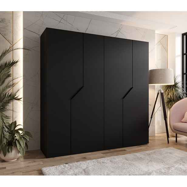 Čtyřdveřová šatní skříň 200 cm ELIRA 1 - černá / černé úchyty