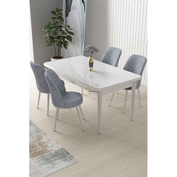 Dining Table & Chairs Set (5 Pieces) Nil - White, Grey