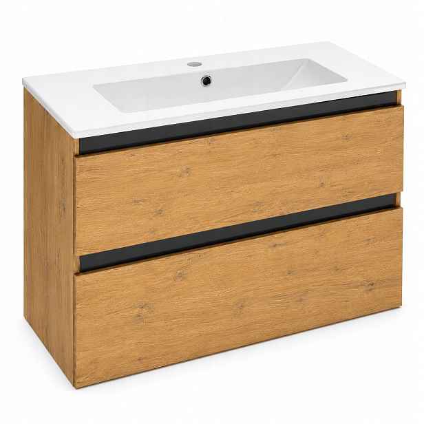 Komoda do koupelny Závěsná 80 cm Zásuvky s keramickým umyvadlem Dub Loft