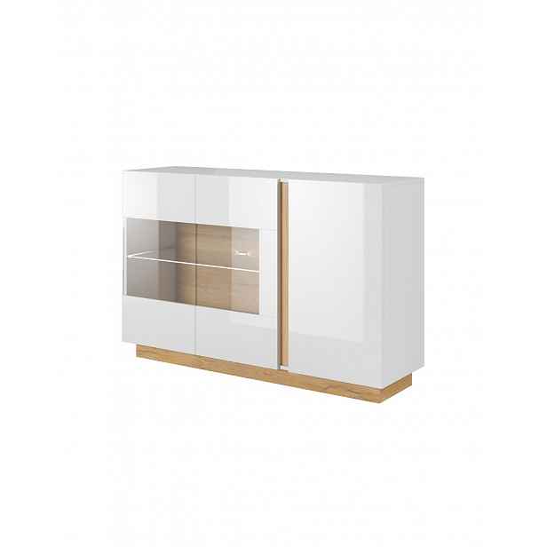 Komoda s vitrínou Arco E 138 cm – bílý lesk