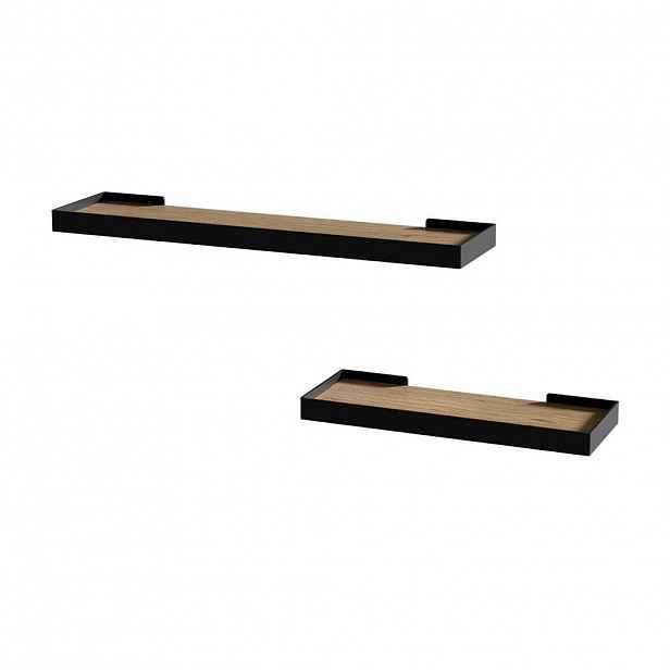 Vicco NÁSTĚNNÁ POLICE Erni Černá/dubová 60 x 3 cm Sada 2 kusů