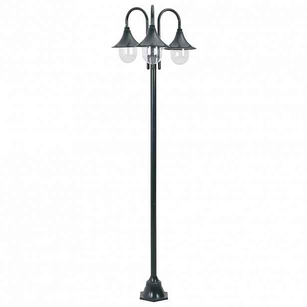 vidaXL Zahradní sloupová lampa 3 ramena E27 220 cm hliník tmavě zelená