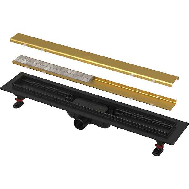Žlab sprchový plastový Alca APZ19BLACK-850-G-B SIMPLE včetně oboustranného roštu GOLD-kartáčovaný mat