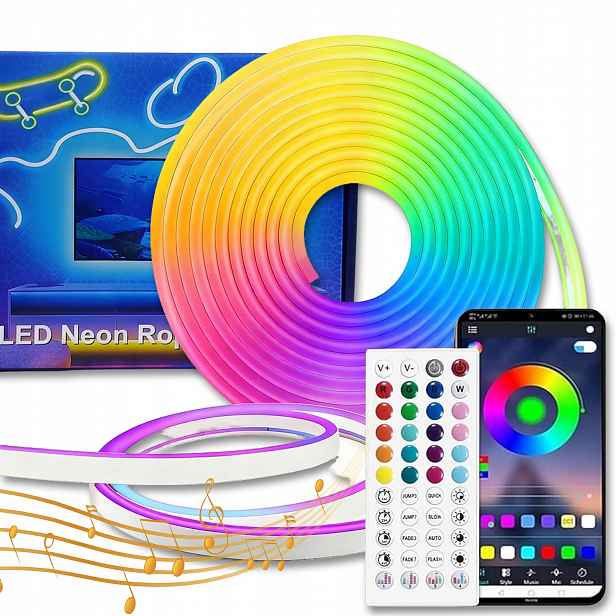 Led Pásek Neon 6M 24V Rgb Aplikace Dálkový Ovladač IP65 Voděodolný