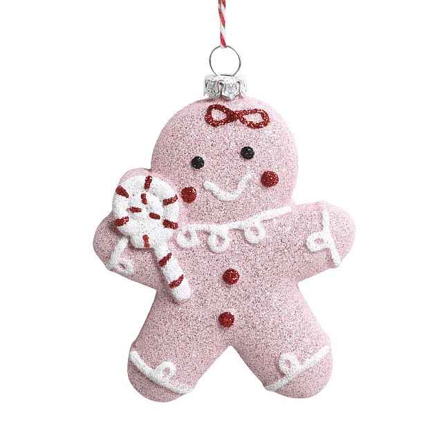 Růžová vánoční ozdoba perníček Gingerbread Candy - 8*3*10 cm Chic Antique