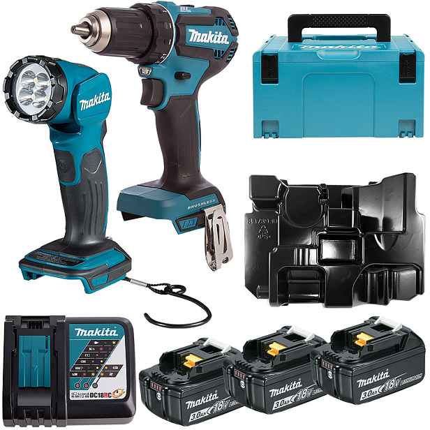 Šroubovák DDF485 svítilna DML815 3x3Ah Makita DLX2349J Makpac