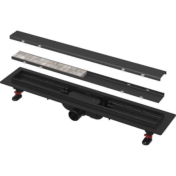 Žlab sprchový plastový Alca APZ19BLACK-950-GM-B SIMPLE včetně oboustranného roštu GUN METAL-kartáčovaný mat