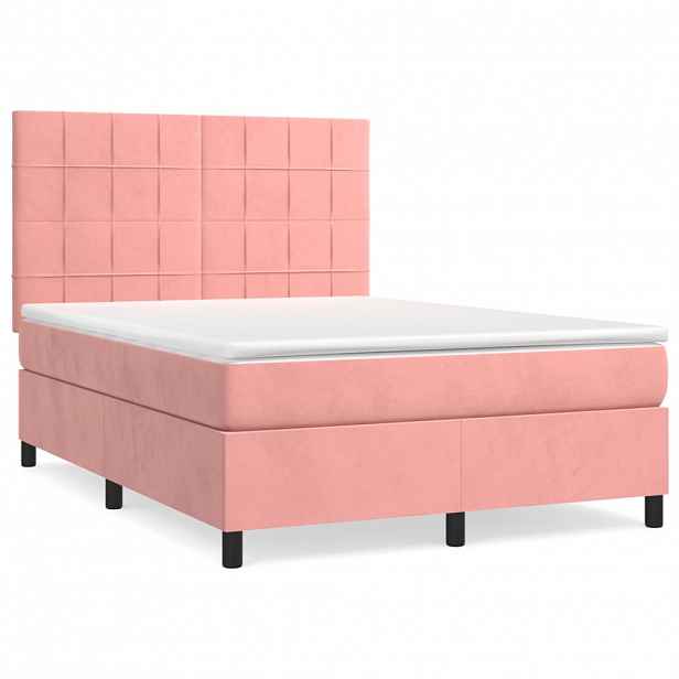 vidaXL Box spring postel s matrací růžová 140x190 cm samet