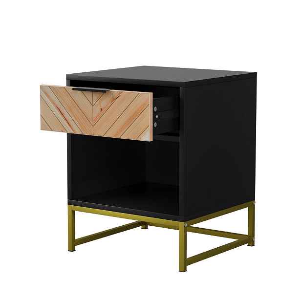 EVRYAE BOČNÍ SKŘÍŇ Odkládací stolek MDF, kovové nohy, zásuvka, otevřená přihrádka, moderní design 43/40/55