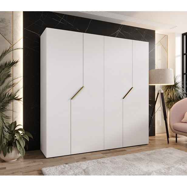 Čtyřdveřová šatní skříň 200 cm ELIRA 1 - bílá / zlaté úchyty
