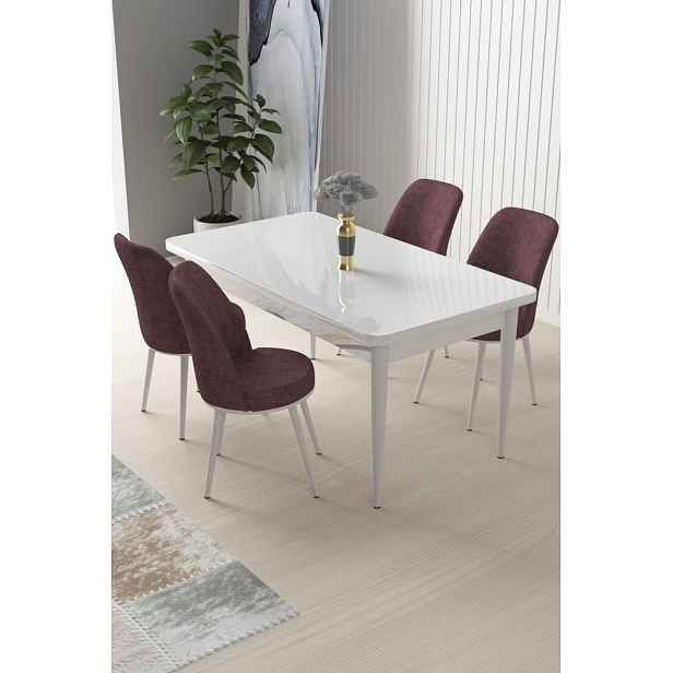 Dining Table & Chairs Set (5 Pieces) Nil - White, Dusty Rose