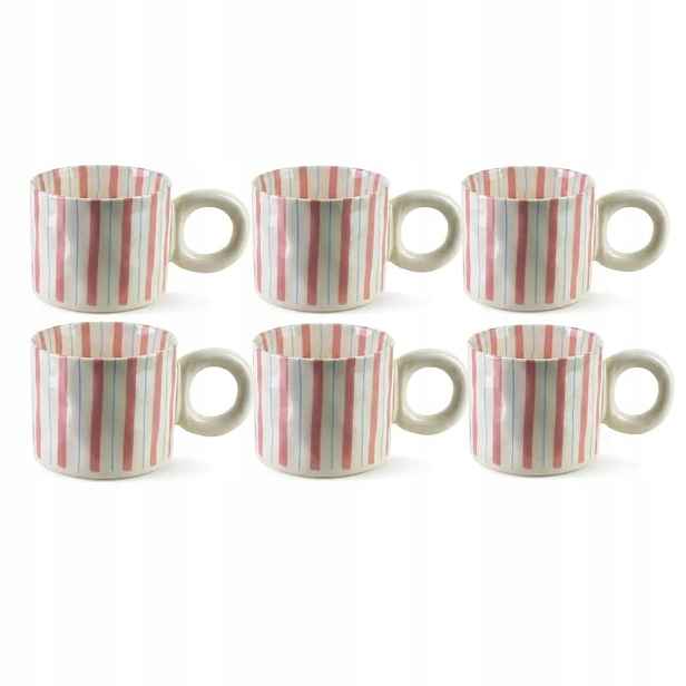Porcelánové hrnky na kávu 380 ml Sada 6 ks s pastelovými proužky Rodi