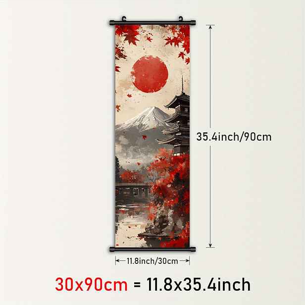 TEMU 1ks rámovaná podzimní krajina na stěnu - živé červené , hora Fuji a tradiční japonská pagoda, plastový zavěšený plátnový poster do obývacího