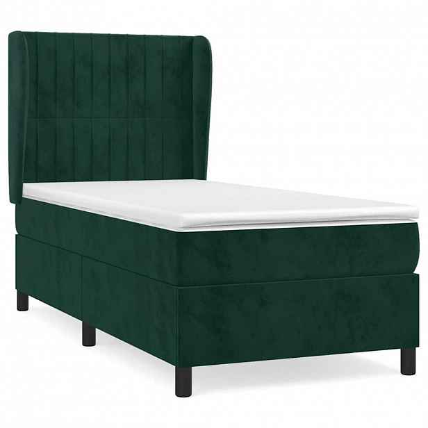 vidaXL Box spring postel s matrací tmavě zelená 90x190 cm samet