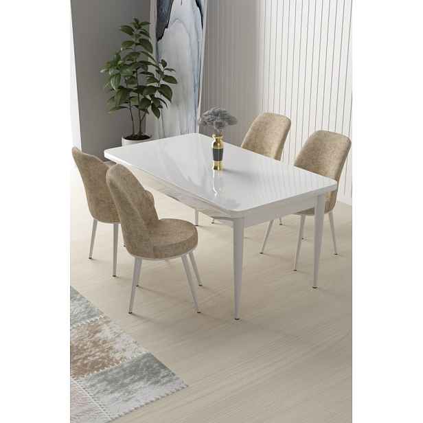 Dining Table & Chairs Set (5 Pieces) Nil - White, Cream
