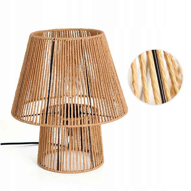 Malá stolní lampa 1xE27 Boho Přírodní šňůra a kov Noční Lampa