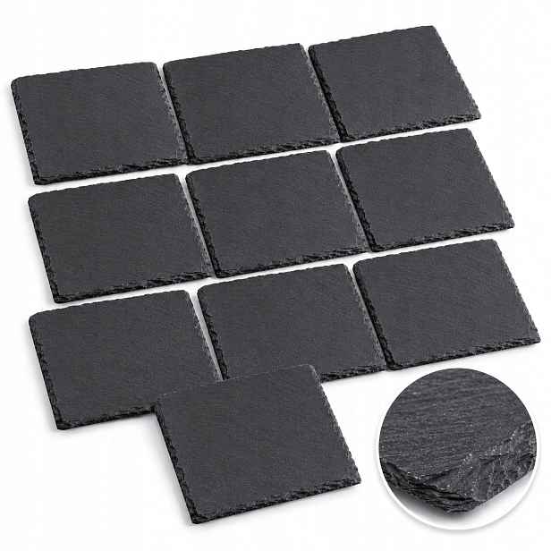 Podstavce pod hrnek z kamenné břidlice černé 10x10 cm 10 ks