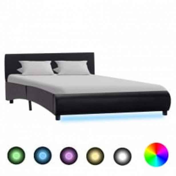 vidaXL Rám postele s LED světlem černý umělá kůže 140 x 200 cm