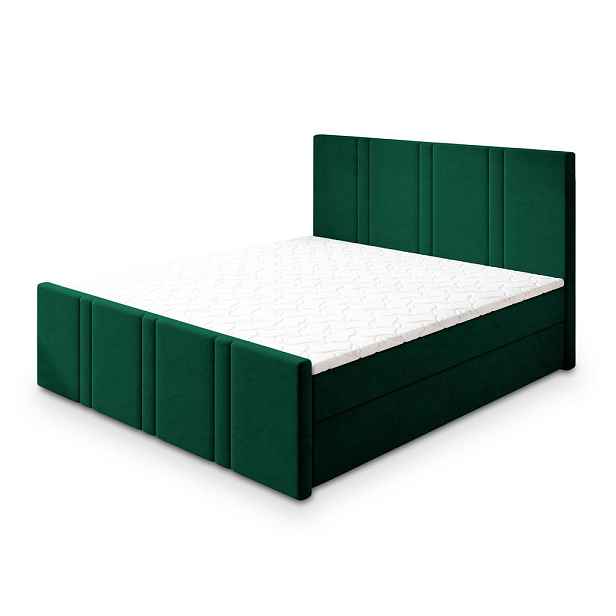 MASSENO AMERICKÁ POSTEL COMOZA, 200x200 cm s matrací a úložným prostorem, H2+H3, zelená