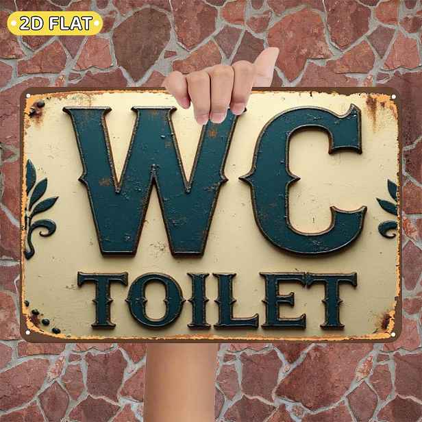 TEMU 2D Plochá, 2D Plochá 1 ks, Vintage cedule "WC Toaleta" s rustikálním designem, kovová železná cedule, velikost (8"x12"/20cm*30cm) Dekorativní