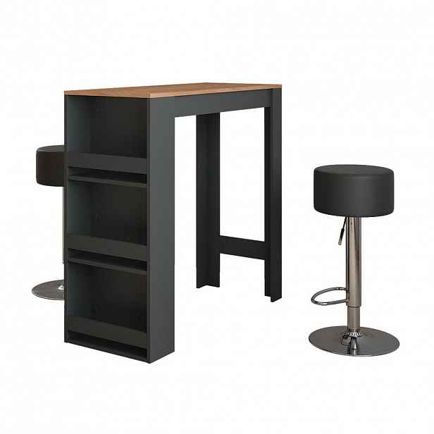 Vicco STOJACÍ BAROVÝ STŮL SE ŽIDLEMI Repose Antracit/zlatý dub 45 x 110 cm se 2 barovými stoličkami
