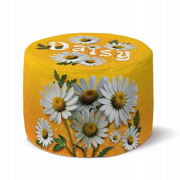 Žlutá Podnožka S Margaritkami Daisy Kulatá Taburet 35x25cm Křeslo Stolička Pohodlná