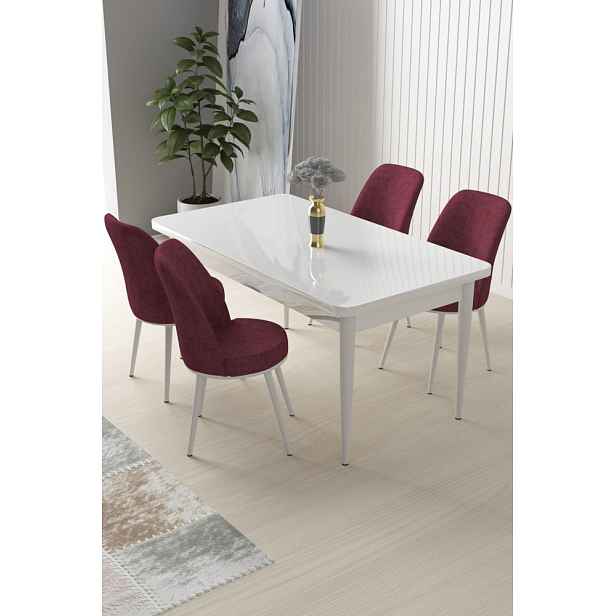 Dining Table & Chairs Set (5 Pieces) Nil - White, Burgundy