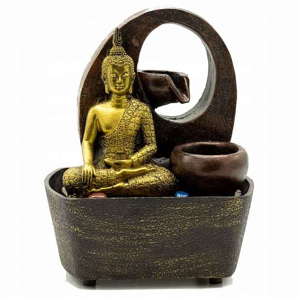Fontána na desku 21,5 cm – Zlatý Buddha a nádobí, Zenový relax