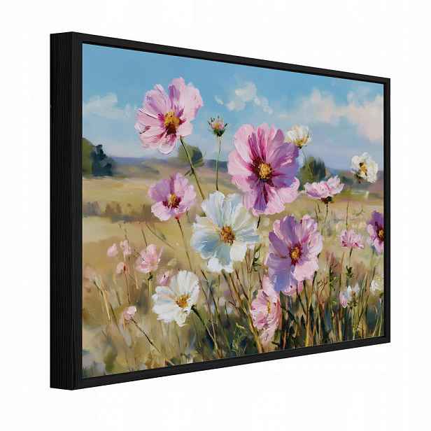Wallarena ZARÁMOVANÉ obrazy květiny louka růžová 100x70 cm