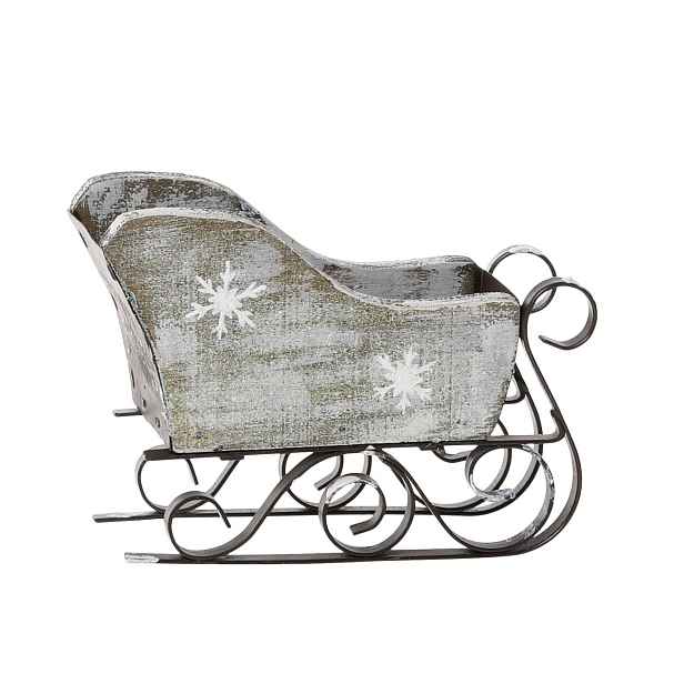 Zinkové antik kovové zdobené sáňky s vločkami Christmas - 10*5*12 cm Chic Antique