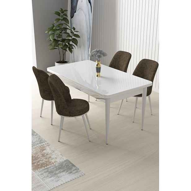 Dining Table & Chairs Set (5 Pieces) Nil - White, Brown