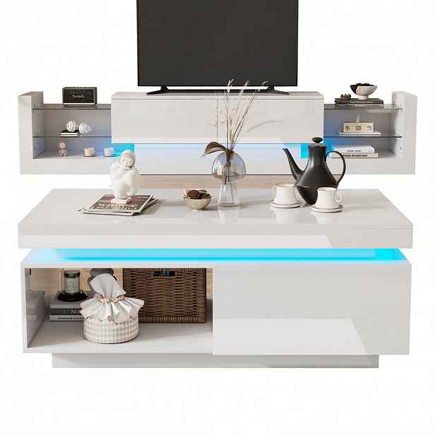 OKWISH TV sestava 181/38/38 cm a 100/50/40,3 cm bílá z dřevotřísky s LED osvětlením