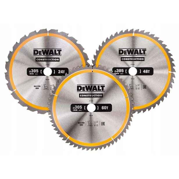 sada 3 kusů pilových kotoučů na dřevo 305/30 mm, DeWALT [DT1964-QZ]