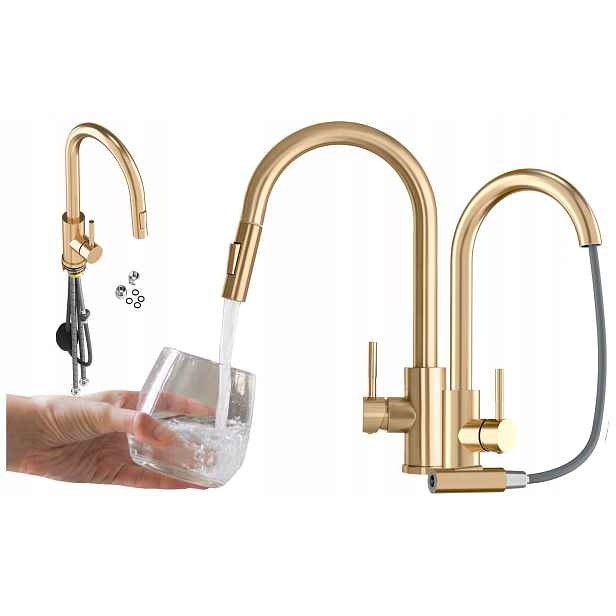 Kuchyňská Baterie Vytahovací Sprcha Zlatý Kohout Ocelový Loseto Brushed Gold