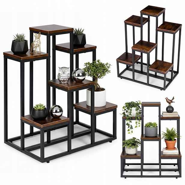 ModernHome ME-ATS20 Stojan na květiny 67 cm, 6 polic, tmavé dřevo