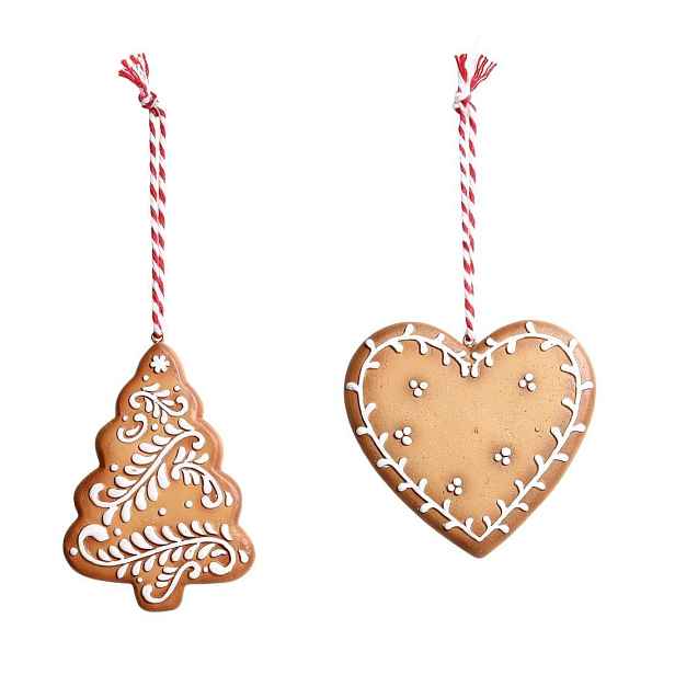 Set 2ks závěsná dekorace perníkový stromek a srdce Ginger - 8*0,5*8 cm Chic Antique
