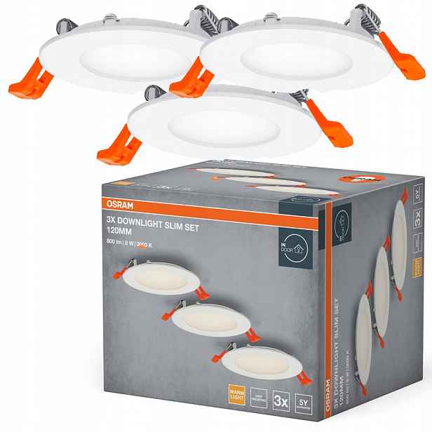 3x Stropní Led svítidlo Očko 8W 3000K Podomítkové Osram