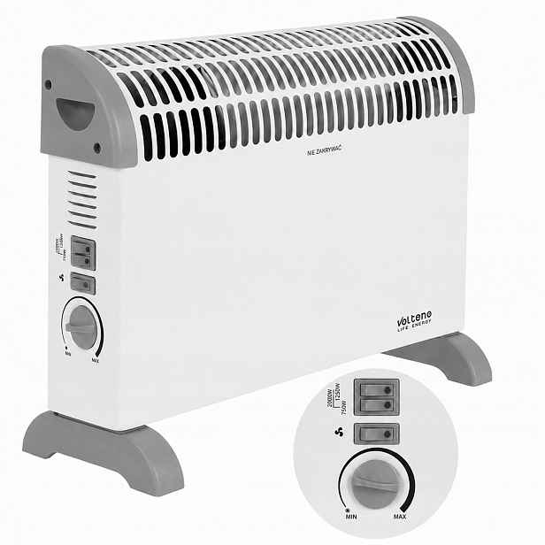 Elektrický Konvektorový Radiátor Termostat 3 Režimy 750W 1250W 2000W Ventilátor