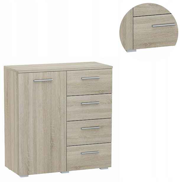 Komoda Helena 80 cm 1D4S Sonoma malá šatní skříň na oblečení hračky