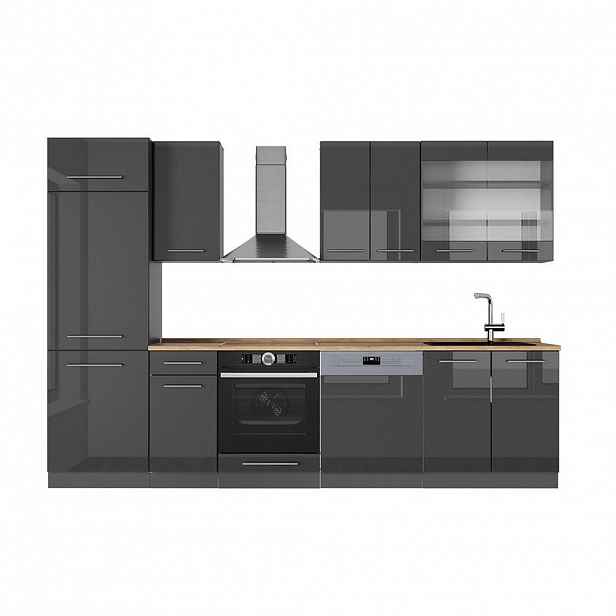Vicco KUCHYŇSKÝ KOUT Fame-Line Antracitový vysoký lesk 300 cm , PD Dub