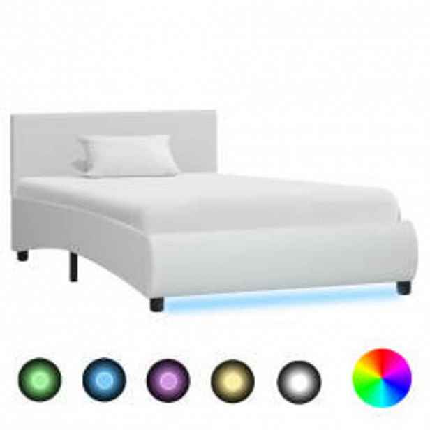 vidaXL Rám postele s LED světlem bílý umělá kůže 100 x 200 cm