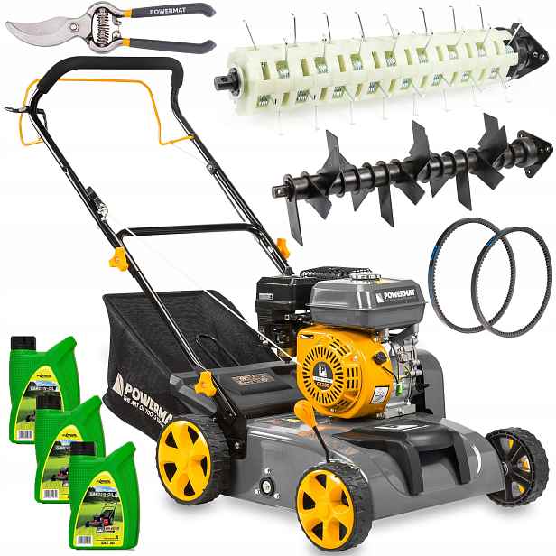Powermat Aerator Spalovací Vertikutátor 3v1 6,5KM Areator 2 Válečky 3 x Olej