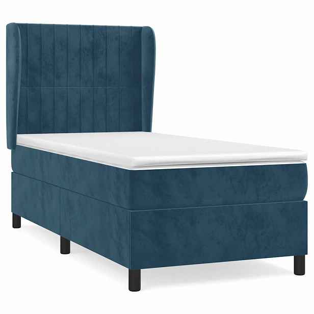vidaXL Box spring postel s matrací tmavě modrá 90x200 cm samet