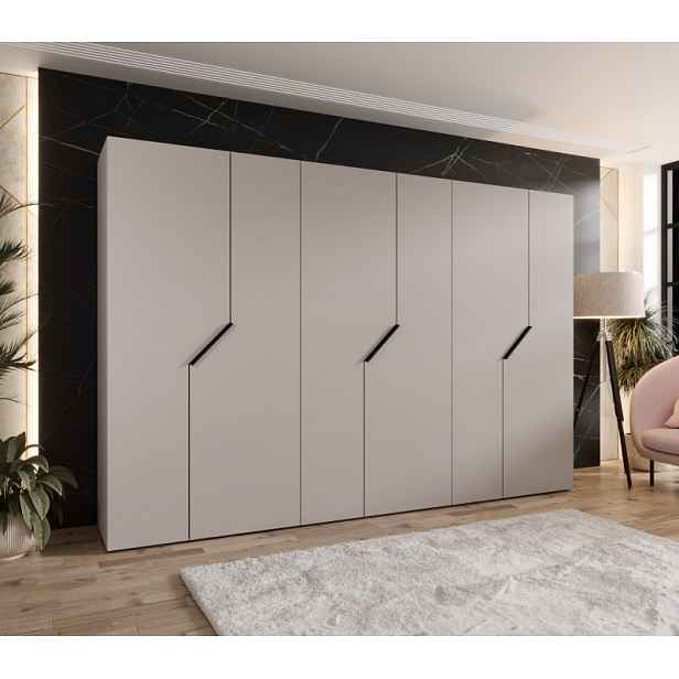 Široká šatní skříň 300 cm ELIRA 1 - kašmír / černé úchyty