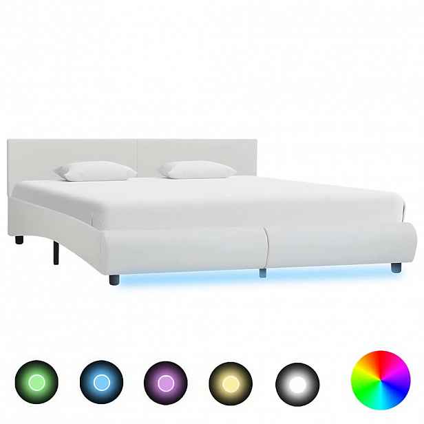 vidaXL Rám postele s LED světlem bílý umělá kůže 180 x 200 cm
