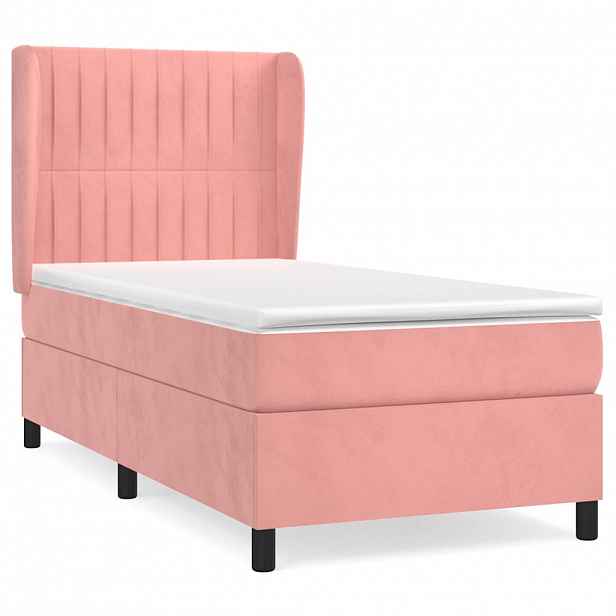 vidaXL Box spring postel s matrací růžová 90x200 cm samet