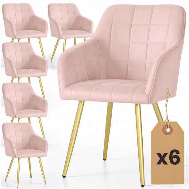 RAUMHIRSCH FURNITURE ČALOUNĚNÁ ŽIDLE, sada 6 ks, kovové nohy, růžová, zlatá 54/82/58